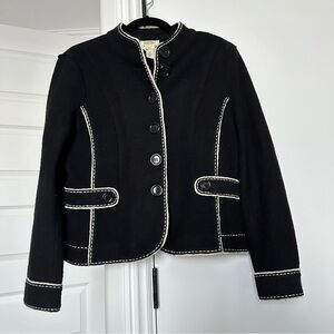 Talbots Black Blazer with White Accents 100% Wool Size Petite Medium